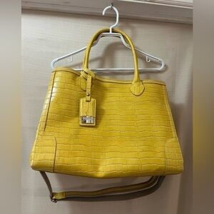 Claudia Firenze crocodile leather yellow tote back removable strap